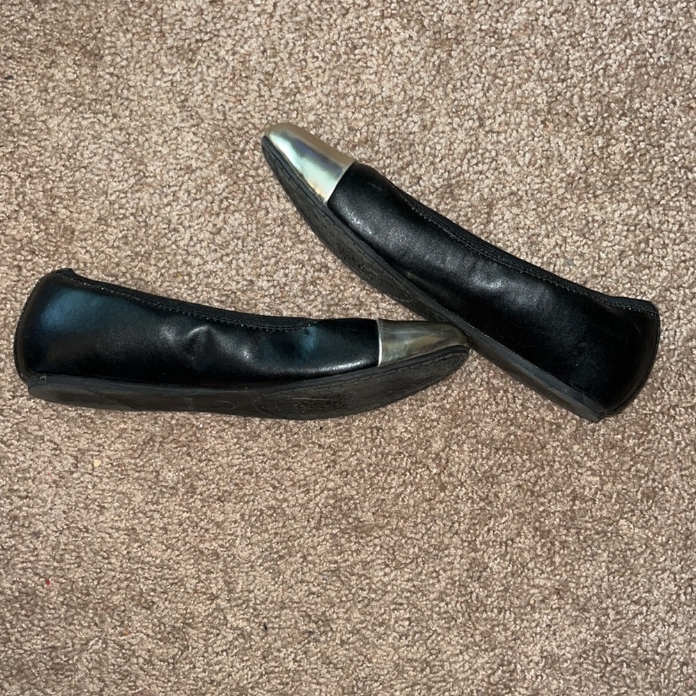 Michael Kors Rover metallic toe cap black leather ballet flats size 5 - Picture 5 of 8